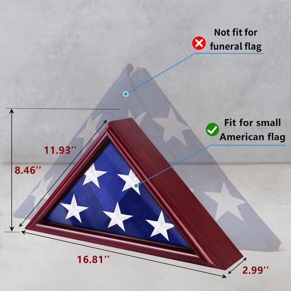 Mahogany Wood Flag Display Case for Small Flag (3' x 5') - Picture 3 of 5